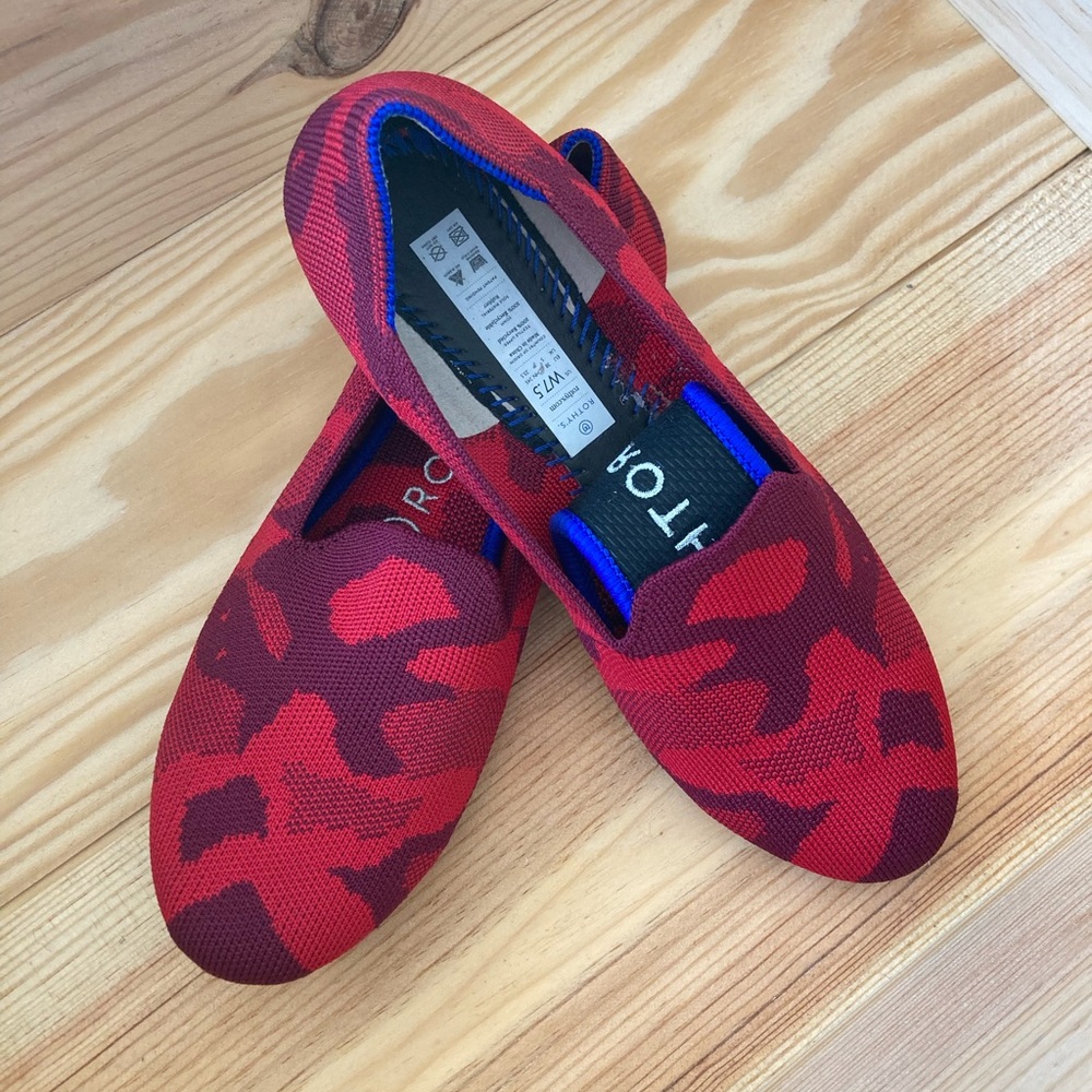 Rothy’s red camo loafers